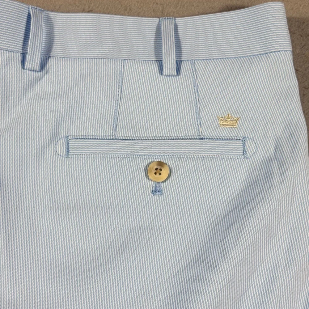 Peter Millar Wicking Golf Short Men 38 Blue White Stripe Crown Sport Performance
